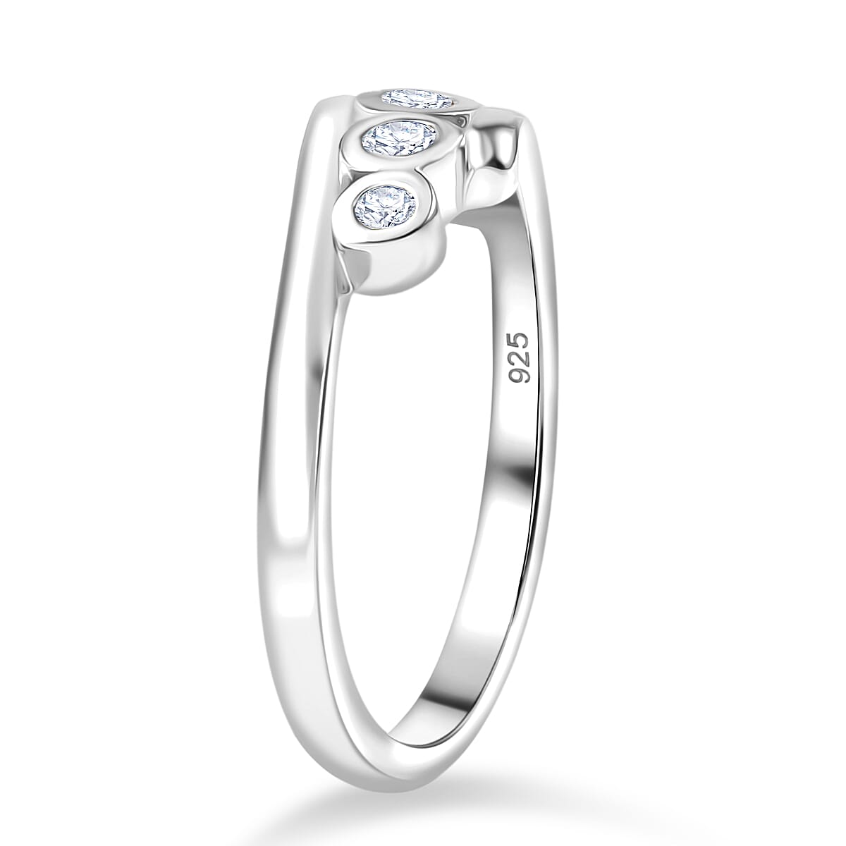 Moissanite 5 Stone Ring in Platinum Overlay Sterling Silver