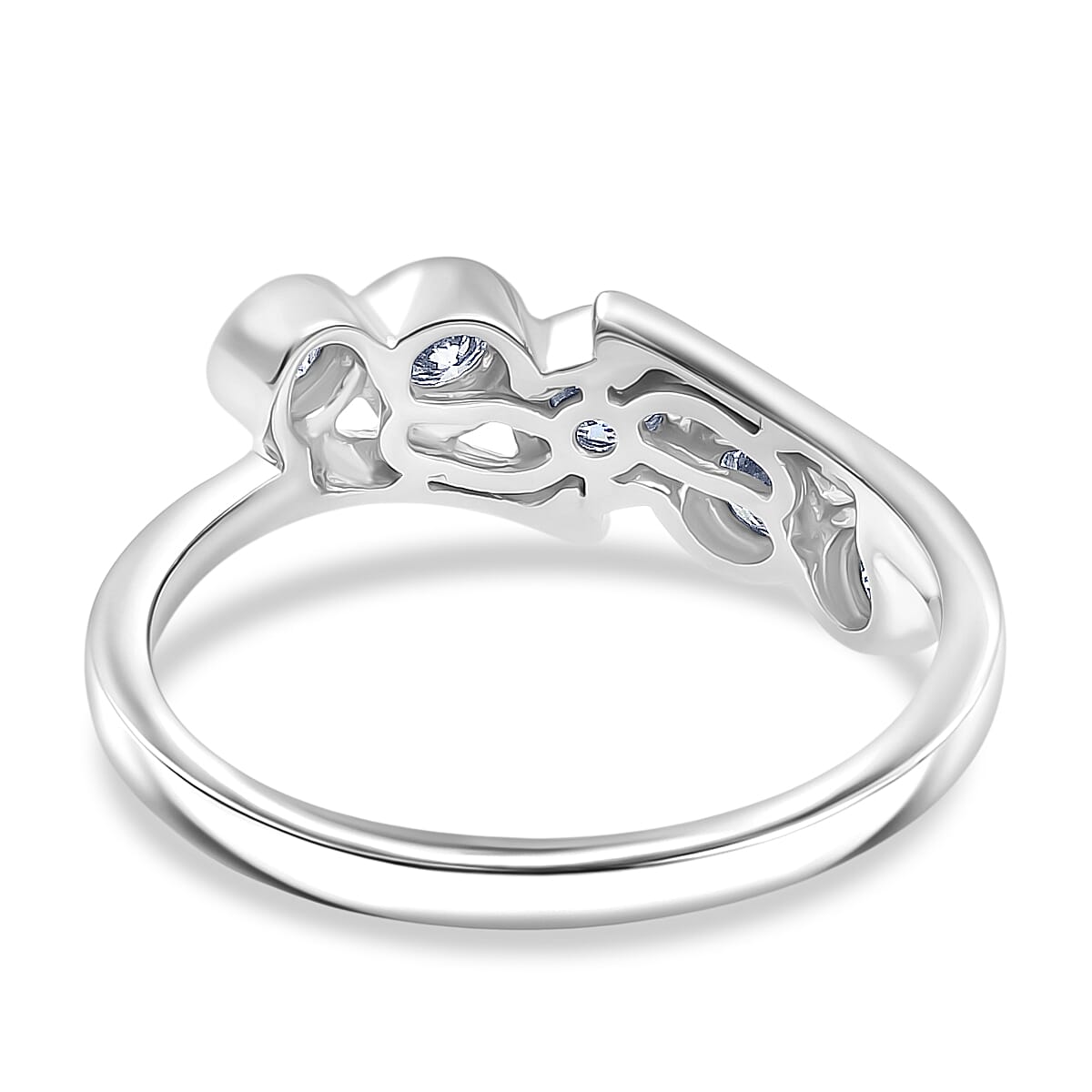 Moissanite 5 Stone Ring in Platinum Overlay Sterling Silver