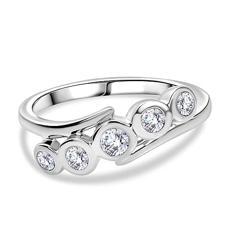 Moissanite 5 Stone Ring in Platinum Overlay Sterling Silver