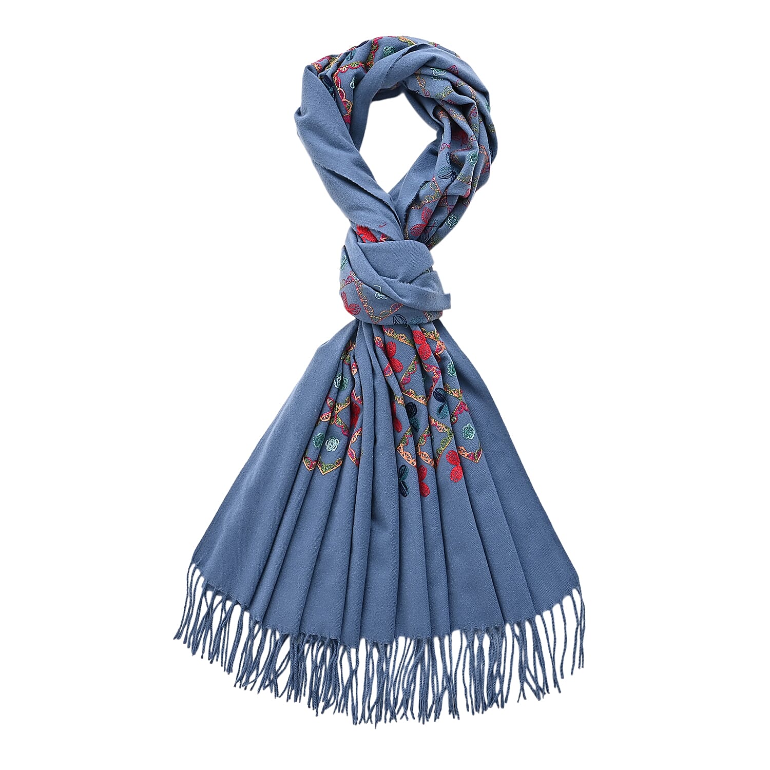 Super Soft Oversized Floral Embroidery Scarf (185 x 70cm) - Blue