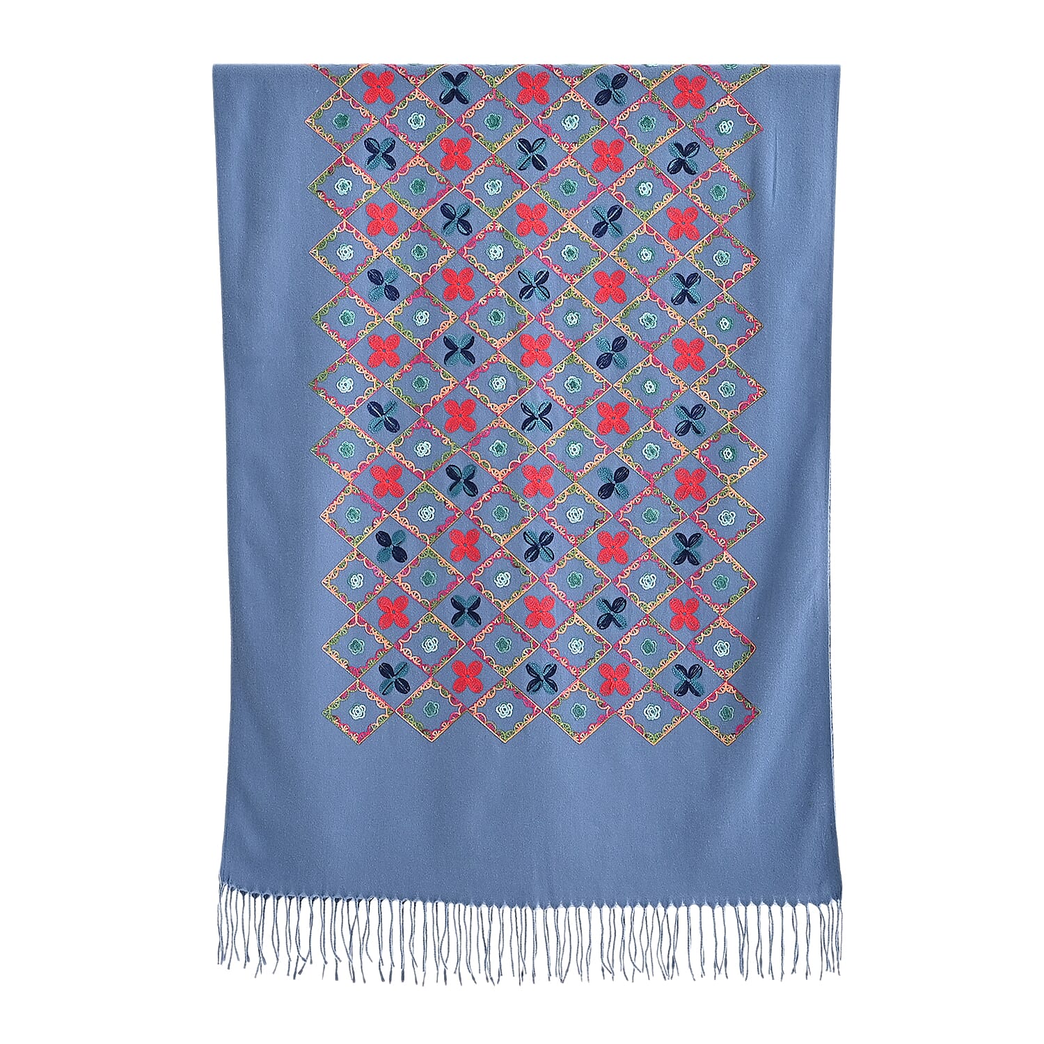 Super Soft Oversized Floral Embroidery Scarf (185 x 70cm) - Blue