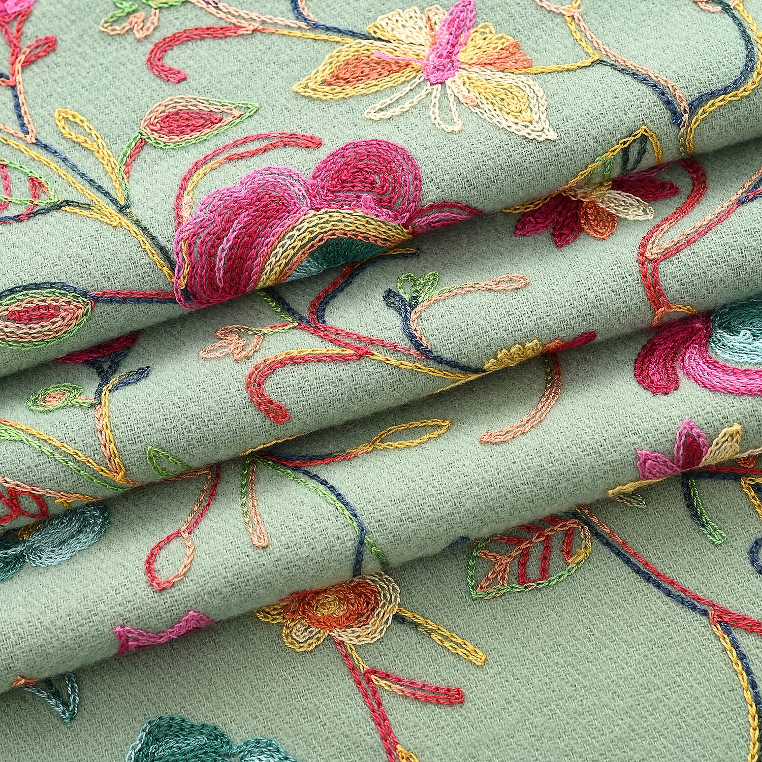 Super Soft Oversized Floral Embroidery Scarf (185 x 70cm) - Green