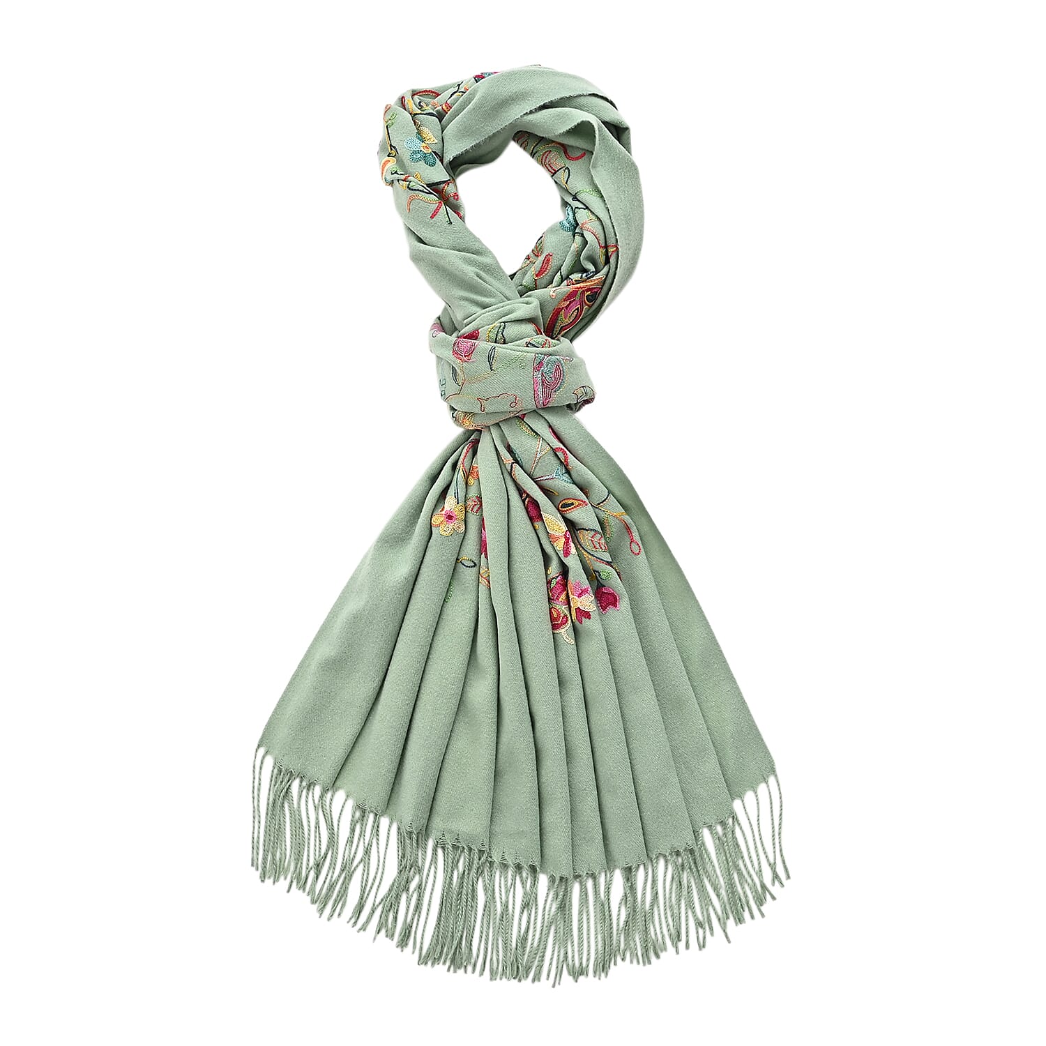 Super Soft Oversized Floral Embroidery Scarf (185 x 70cm) - Green