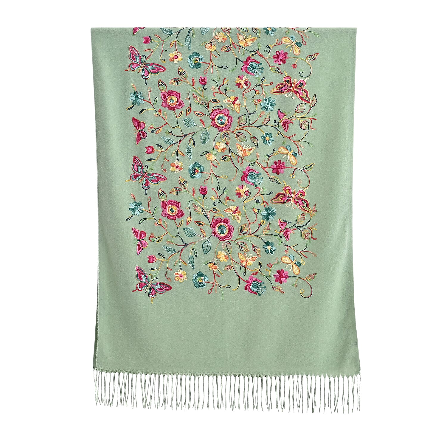 Super Soft Oversized Floral Embroidery Scarf (185 x 70cm) - Green
