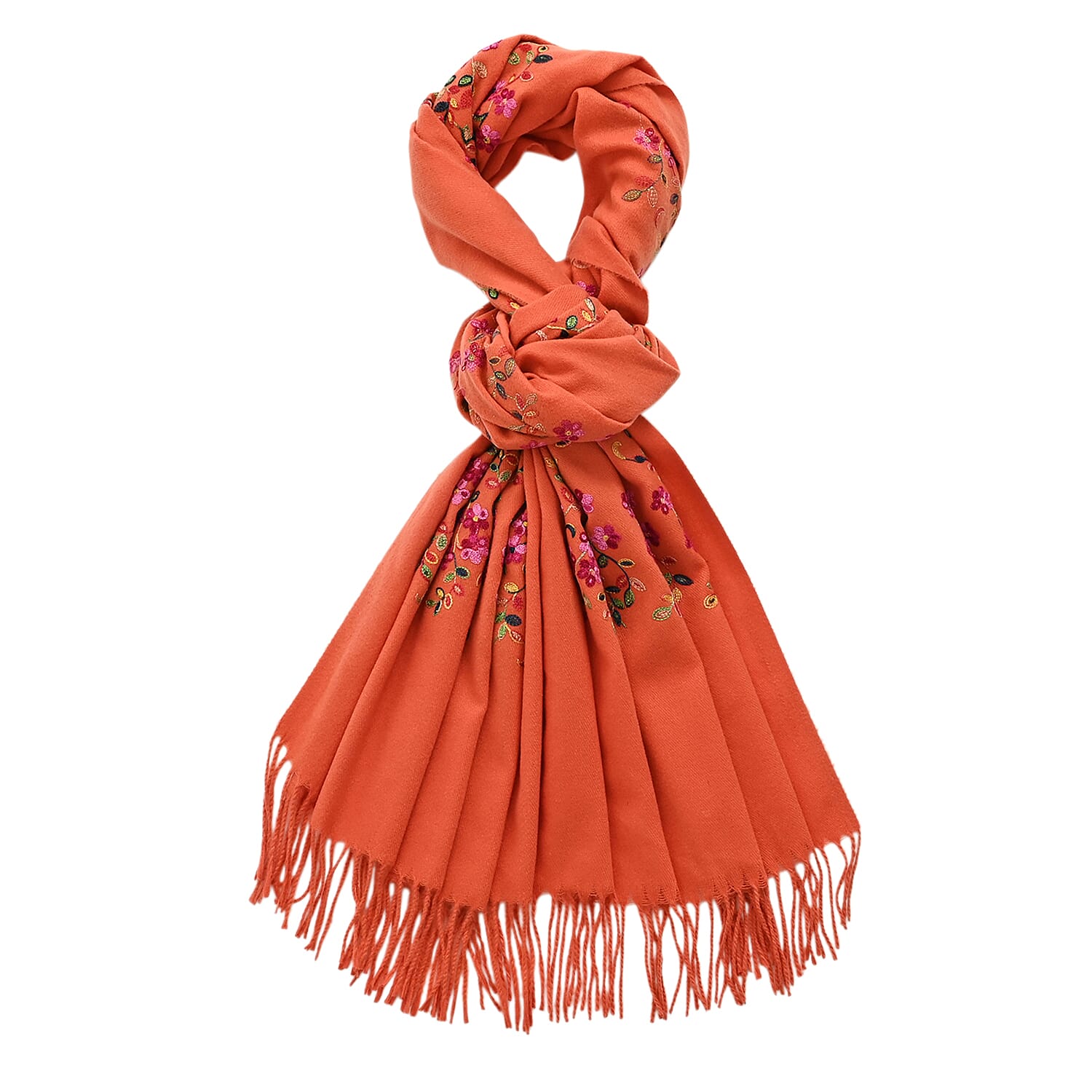 Super Soft Oversized Floral Embroidery Scarf (185 x 70cm) - Orange