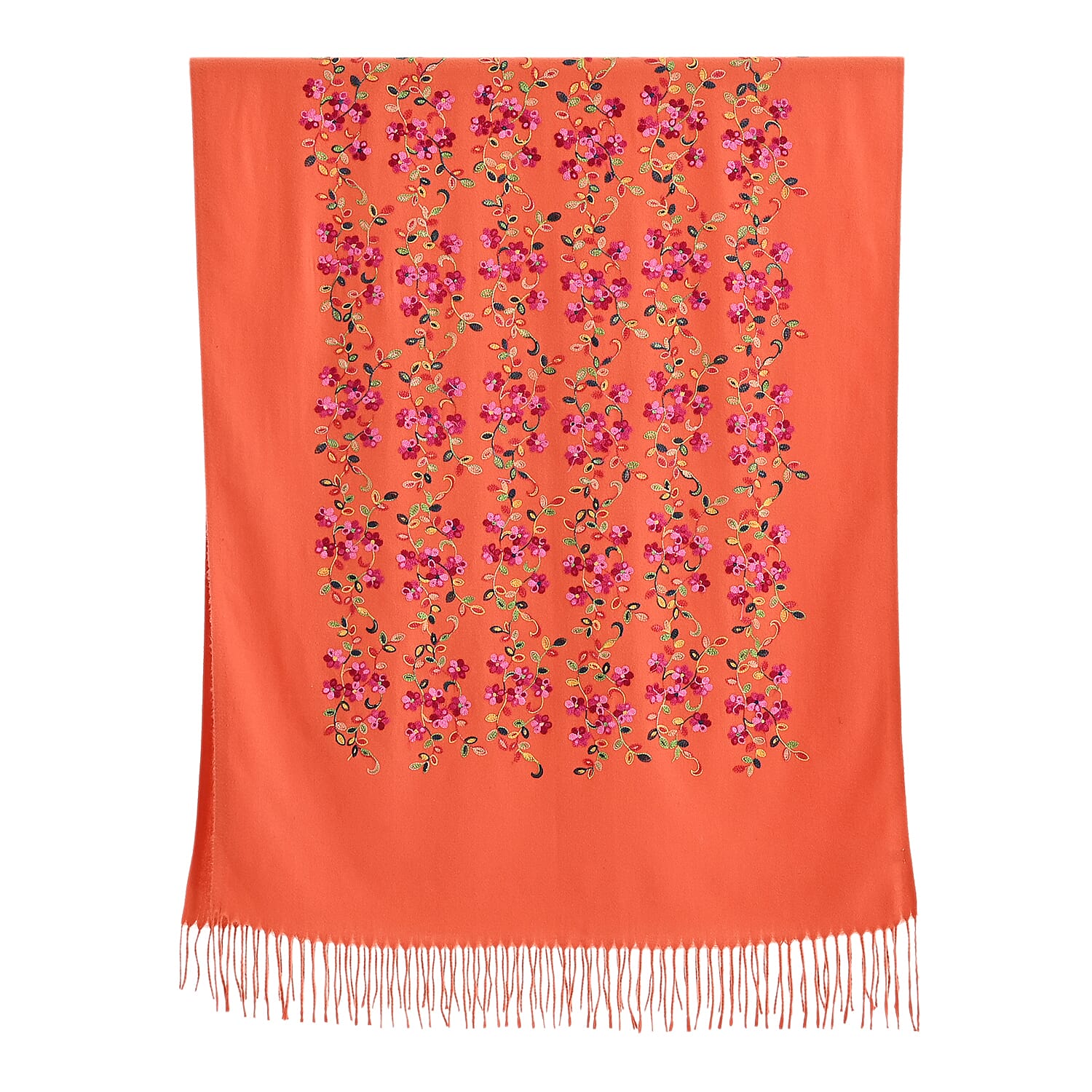 Super Soft Oversized Floral Embroidery Scarf (185 x 70cm) - Orange