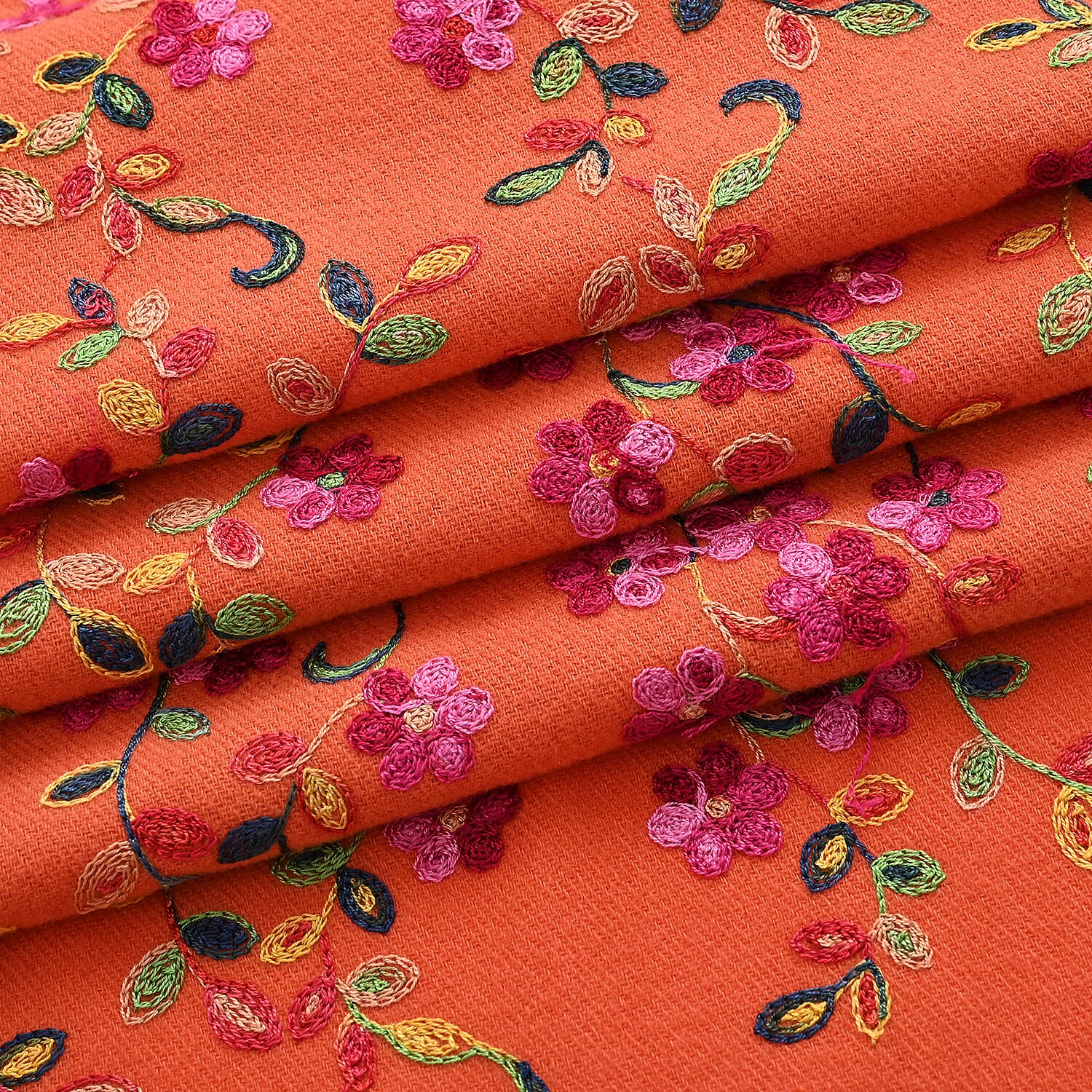 Super Soft Oversized Floral Embroidery Scarf (185 x 70cm) - Orange