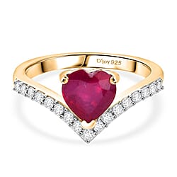 D'Joy Natural African Ruby, White Zircon Wishbone Heart Ring
