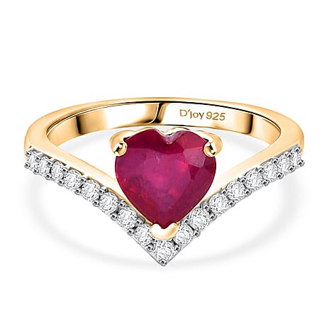 D'Joy African Ruby, White Zircon Main Stone With Side Stone Ring in 18K YG VermeilSterling Silver  2.337  Ct.