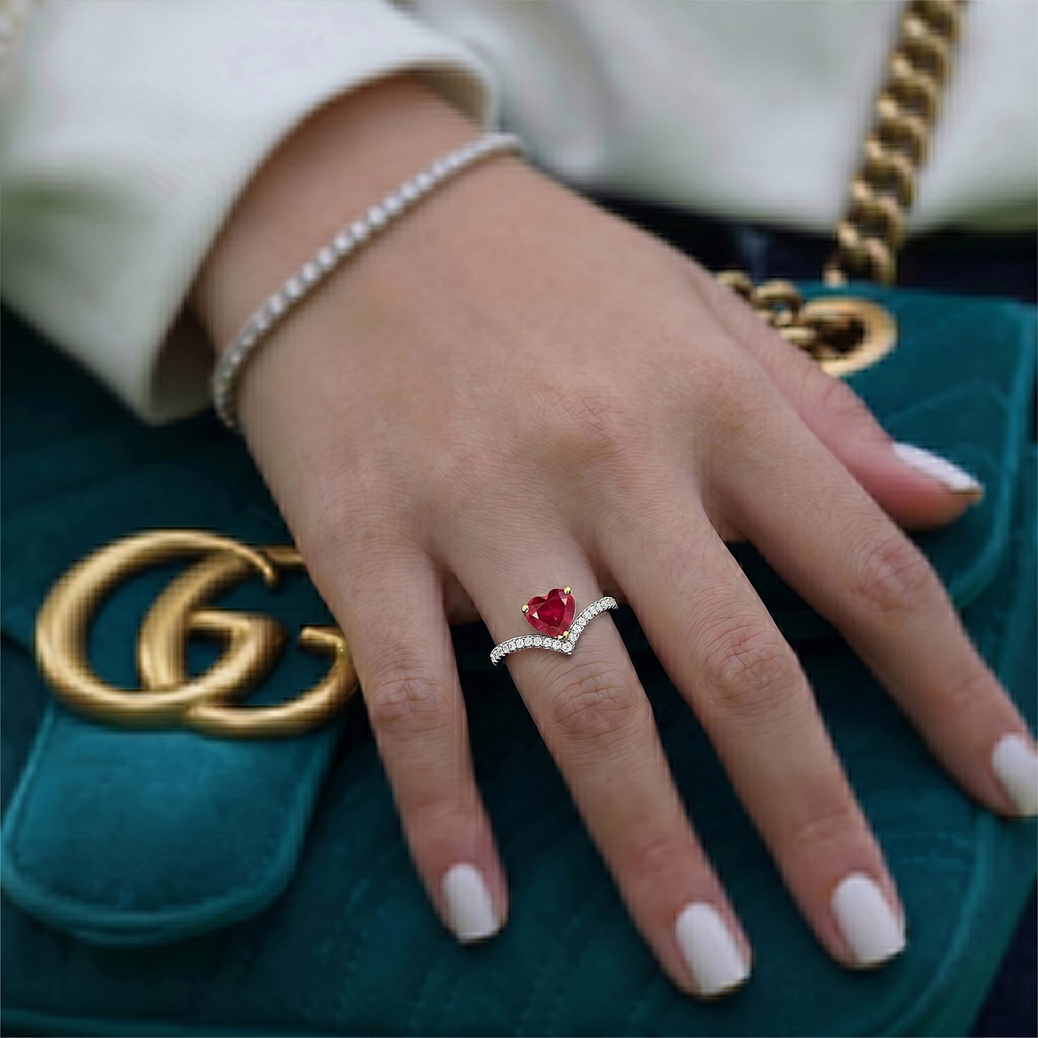 D'Joy African Ruby White Zircon Main Stone With Side Stone Ring