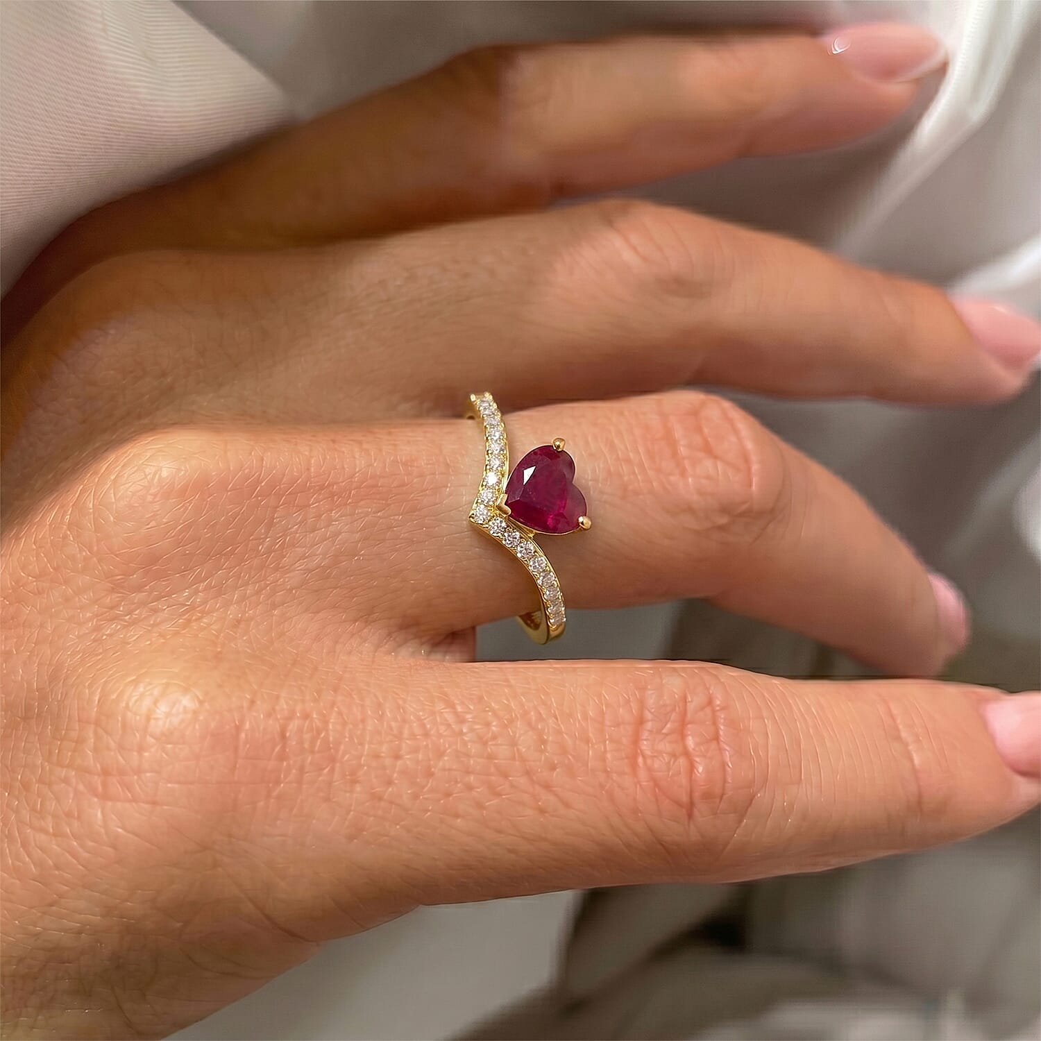 D'Joy African Ruby White Zircon Main Stone With Side Stone Ring