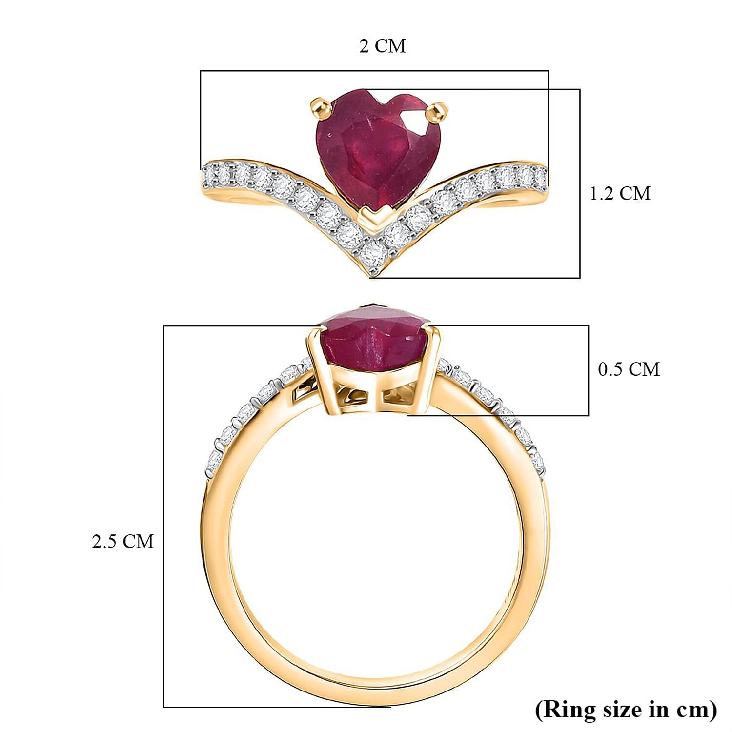 D'Joy African Ruby White Zircon Main Stone With Side Stone Ring