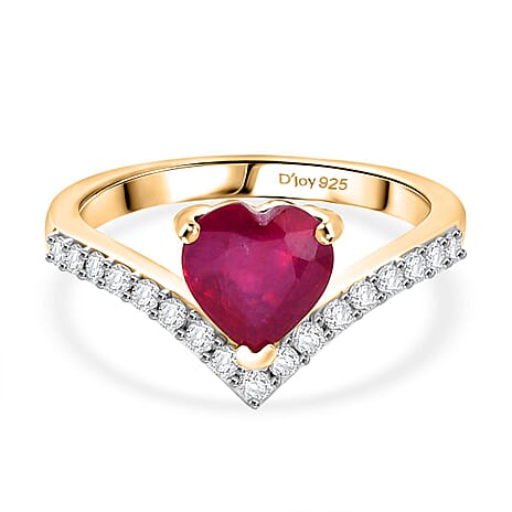 D'Joy African Ruby, White Zircon Main Stone With Side Stone Ring in 18K YG VermeilSterling Silver  2.337  Ct.