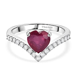 D'Joy Natural African Ruby, White Zircon Wishbone Heart Ring