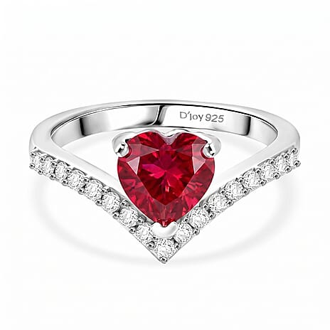 D'Joy African Ruby, White Zircon Main Stone With Side Stone Ring in Rhodium OverlaySterling Silver  2.337  Ct.