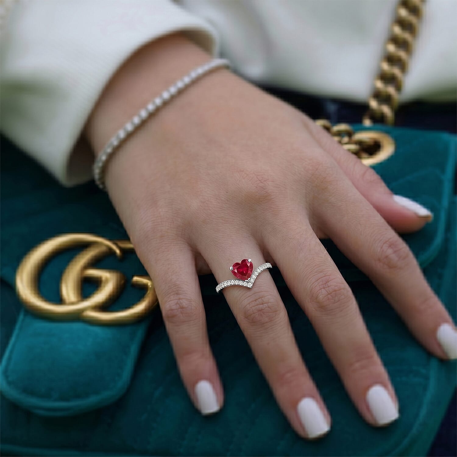 D'Joy African Ruby White Zircon Main Stone With Side Stone Ring