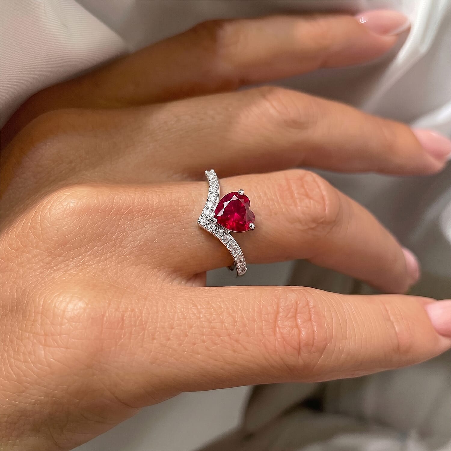 D'Joy African Ruby White Zircon Main Stone With Side Stone Ring