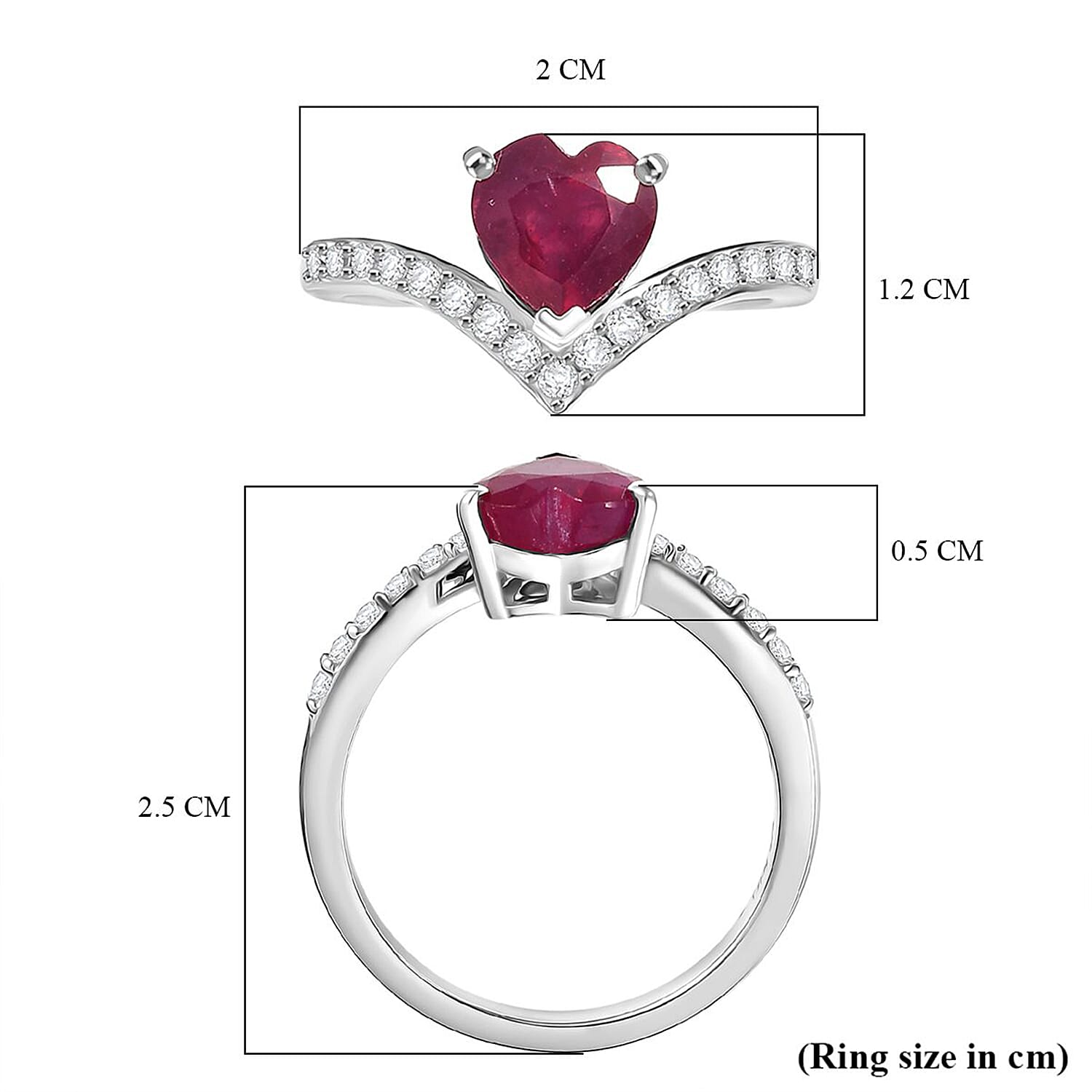 D'Joy African Ruby White Zircon Main Stone With Side Stone Ring