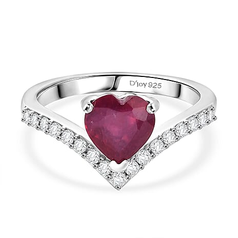 D'Joy African Ruby, White Zircon Main Stone With Side Stone Ring in Rhodium OverlaySterling Silver  2.337  Ct.
