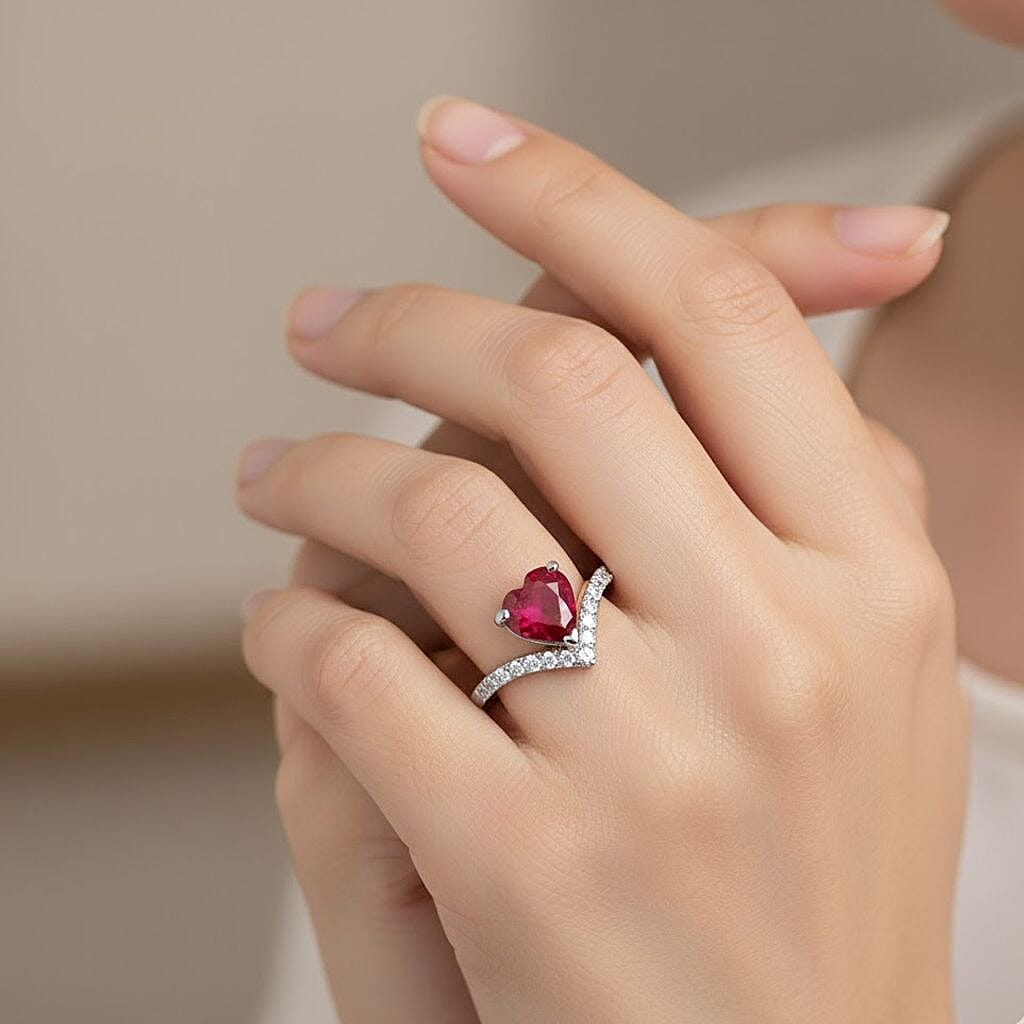 D'Joy African Ruby White Zircon Main Stone With Side Stone Ring