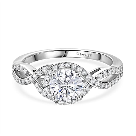 D'Joy Moissanite Halo Ring in Rhodium OverlaySterling Silver  1.174  Ct.