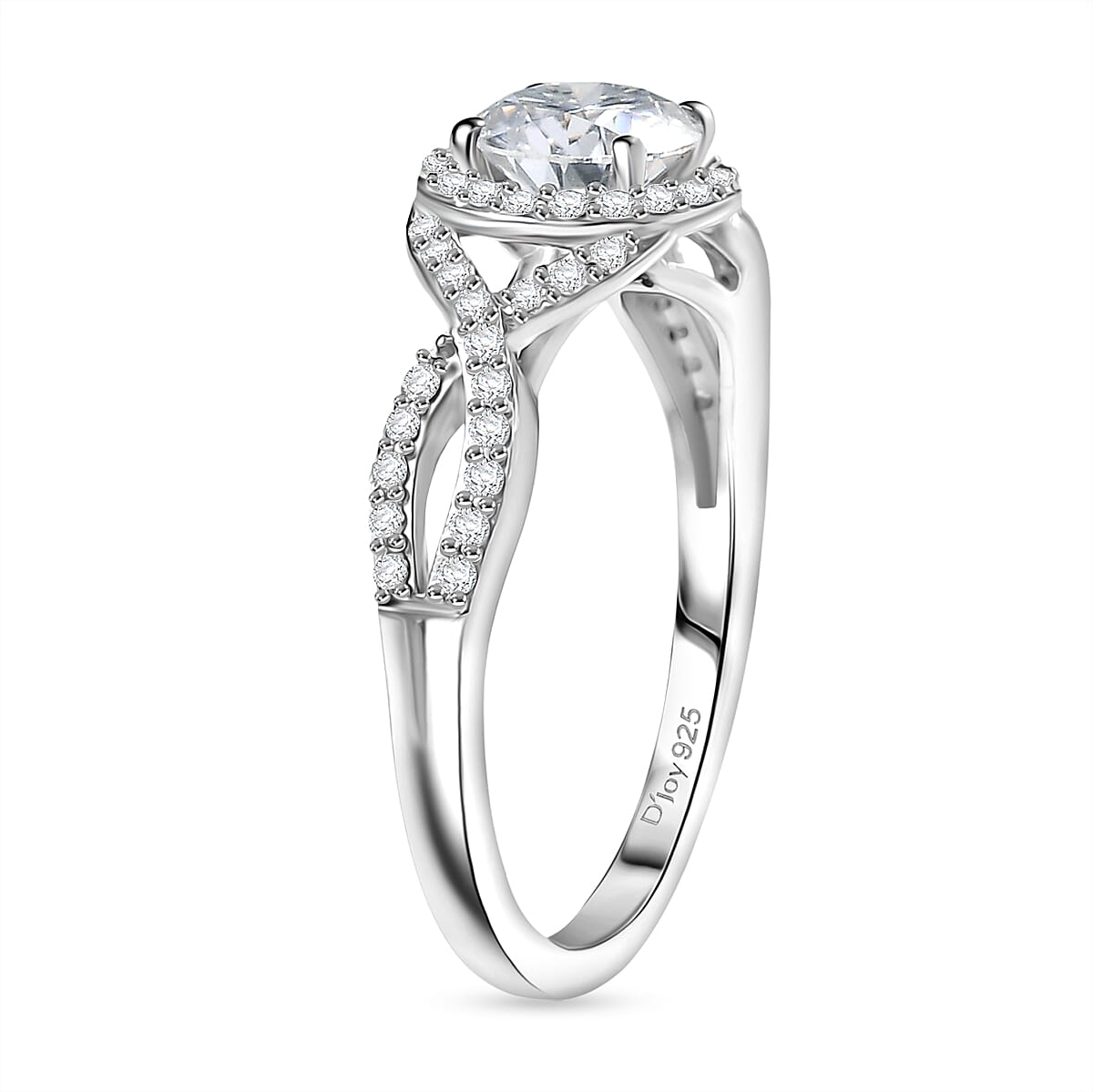 D'Joy Moissanite Halo Ring in Rhodium OverlaySterling Silver  1.174  Ct.