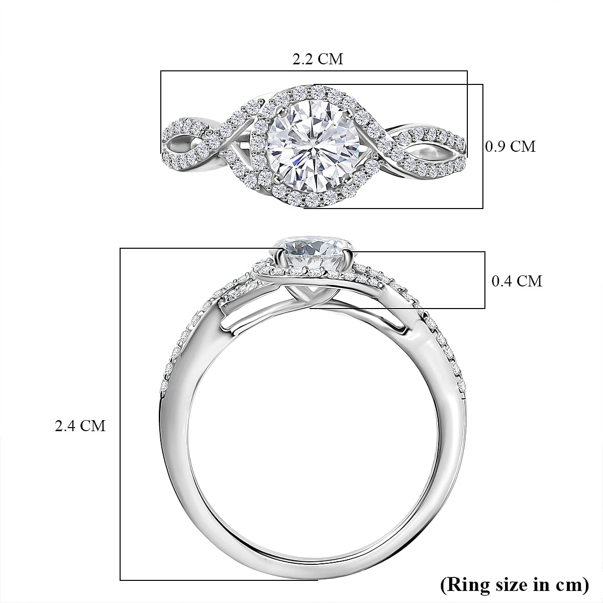 D'Joy Moissanite Halo Ring in Rhodium OverlaySterling Silver  1.174  Ct.