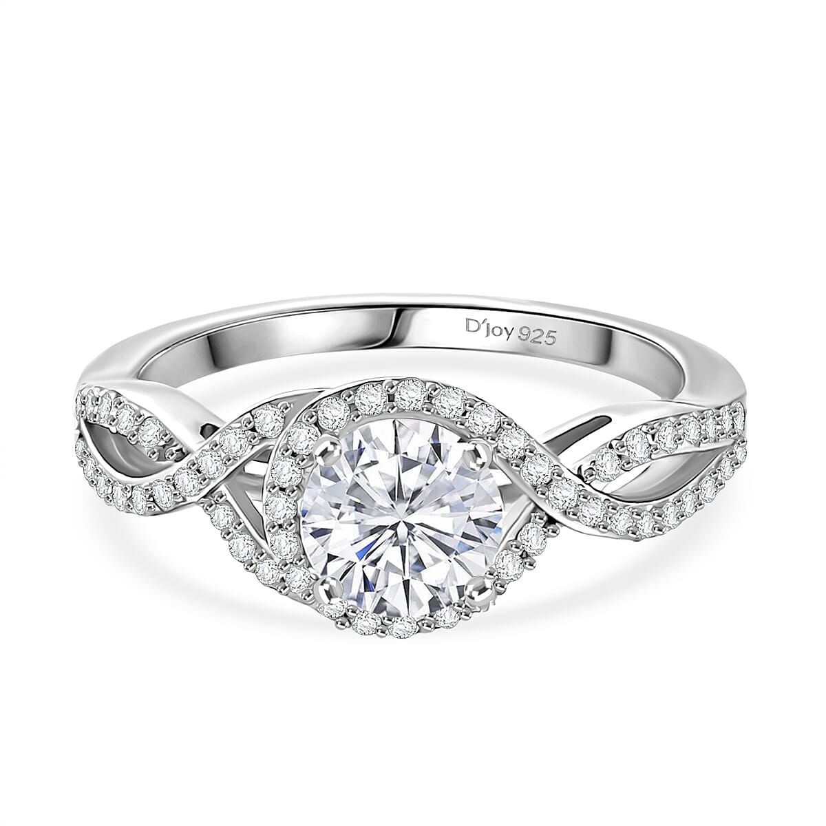 1.2 Ct. Moissanite Halo Ring in Rhodium Sterling Silver