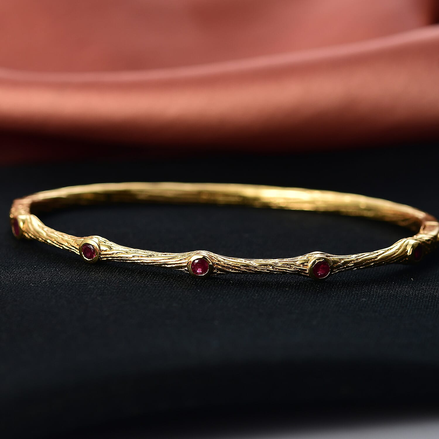 EverTrue African Ruby Bamboo Bangle in Yellow Gold Plated