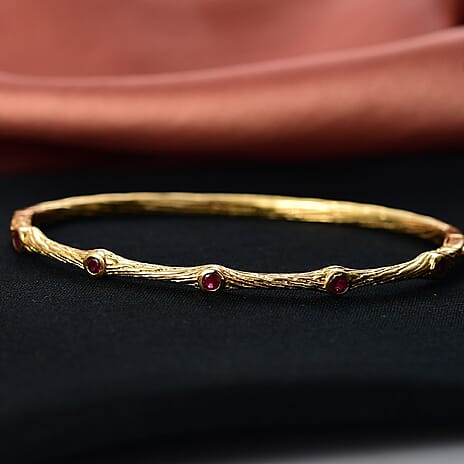 EverTrue African Ruby Bamboo Bangle in Yellow Gold Plated