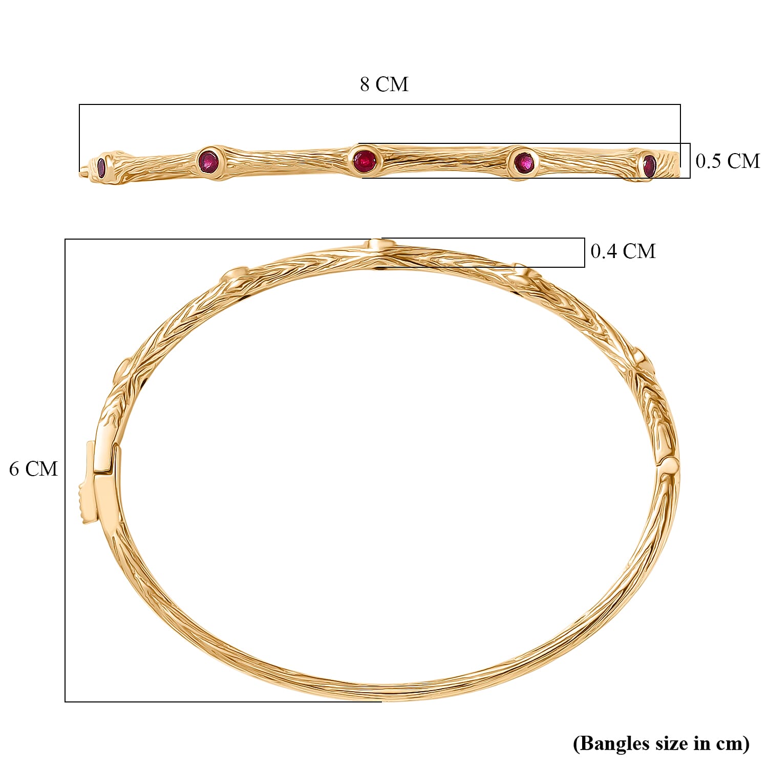 EverTrue African Ruby Bamboo Bangle in Yellow Gold Plated