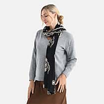 Super Soft Oversized Floral Embroidery Scarf (180 x 65cm) - Black