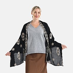 Super Soft Oversized Floral Embroidery Scarf (180 x 65cm) - Black