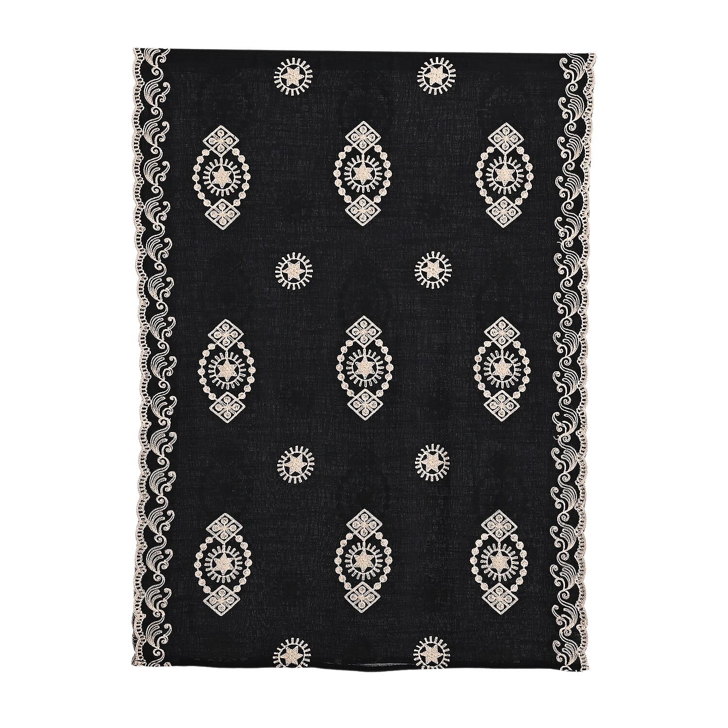 Super Soft Oversized Floral Embroidery Scarf (180 x 65cm) - Black