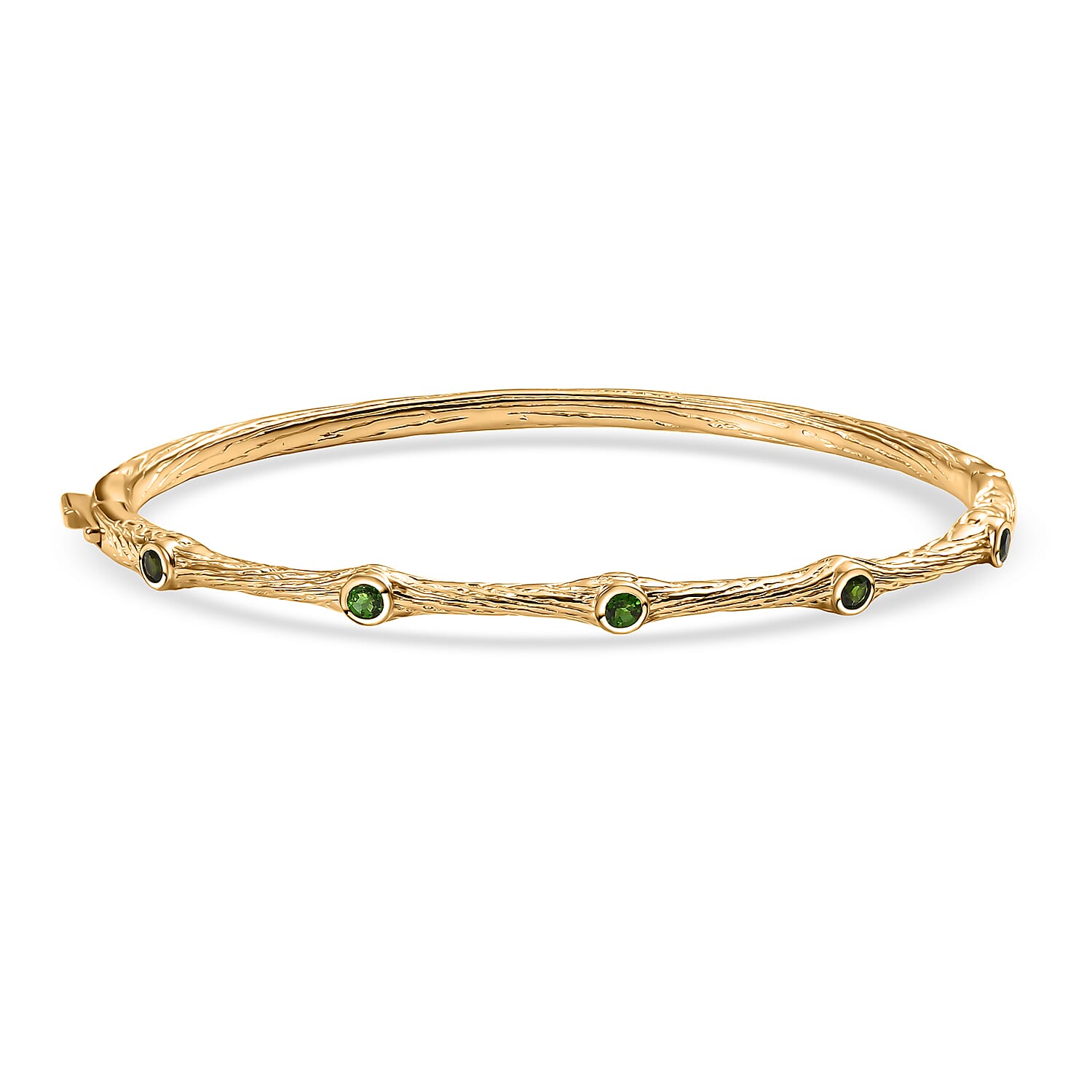 EverTrue Natural Chrome Diopside Bamboo Bangle in Yellow Gold Plated
