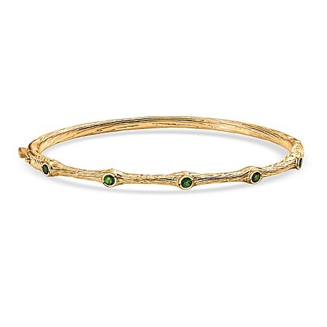 EverTrue Natural Chrome Diopside Bamboo Bangle in Yellow Gold Plated