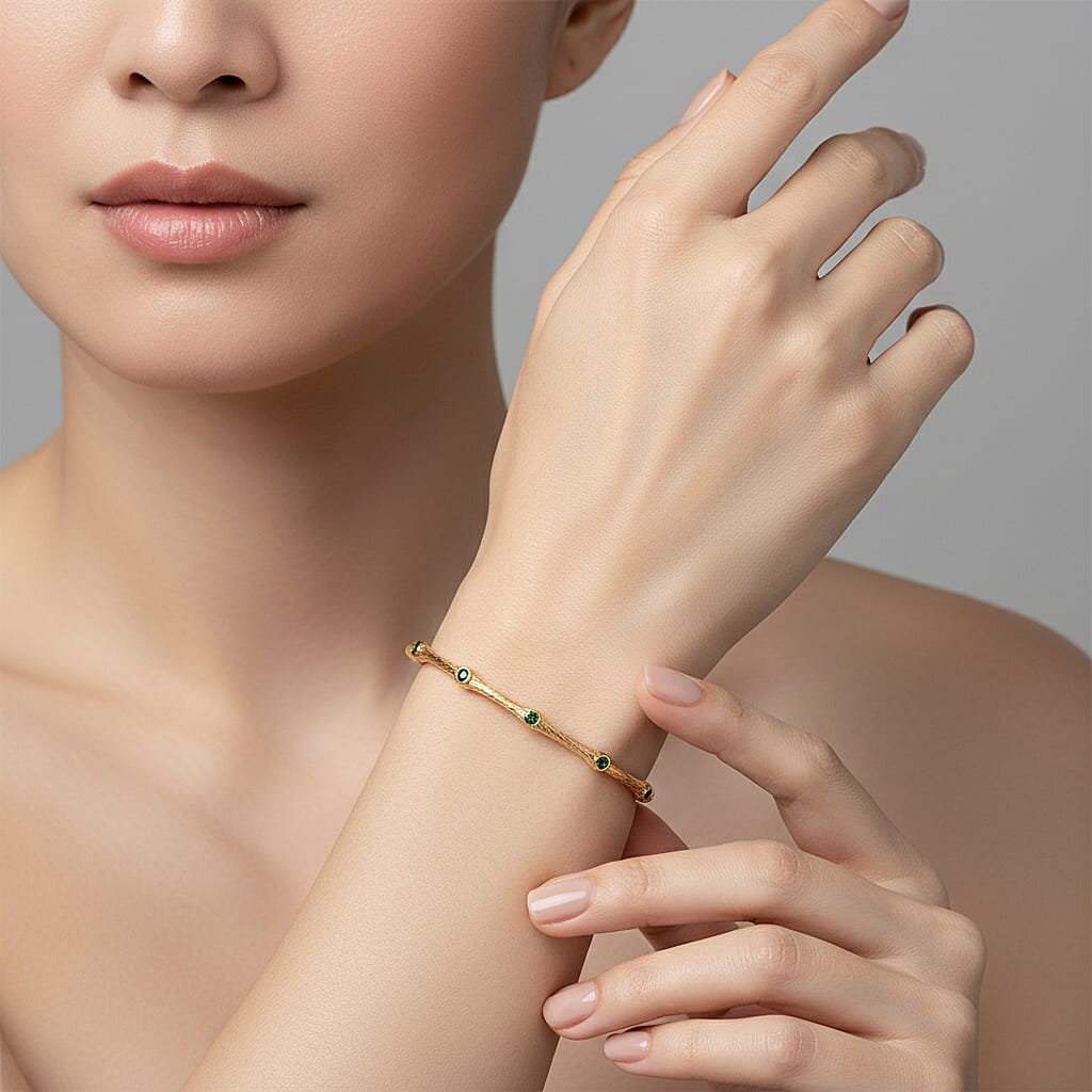 EverTrue Natural Chrome Diopside Bamboo Bangle in Yellow Gold Plated