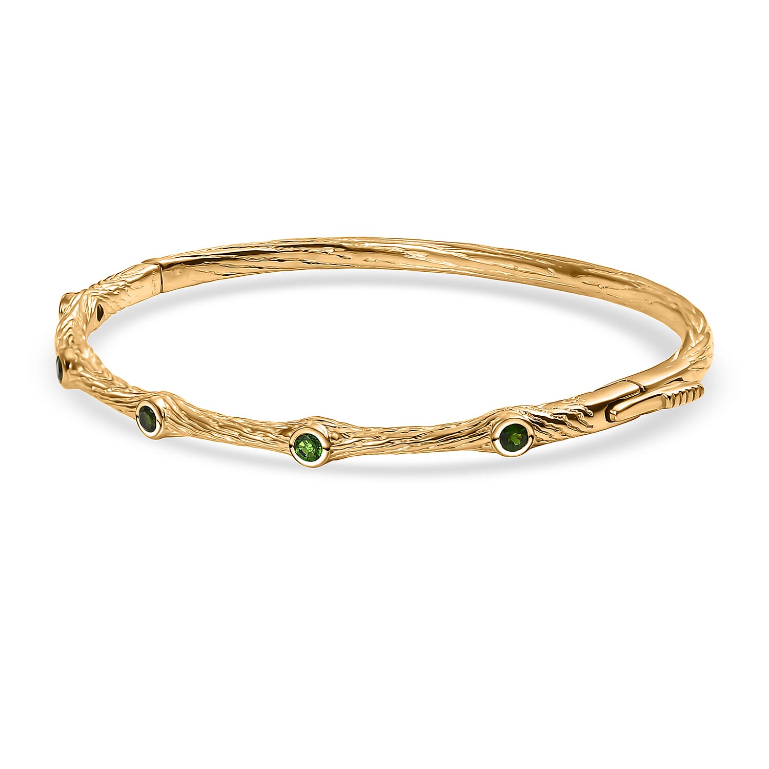 EverTrue Natural Chrome Diopside Bamboo Bangle in Yellow Gold Plated