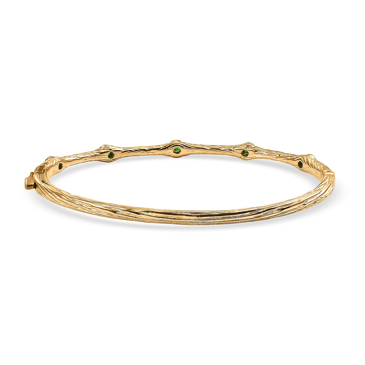 EverTrue Natural Chrome Diopside Bamboo Bangle in Yellow Gold Plated
