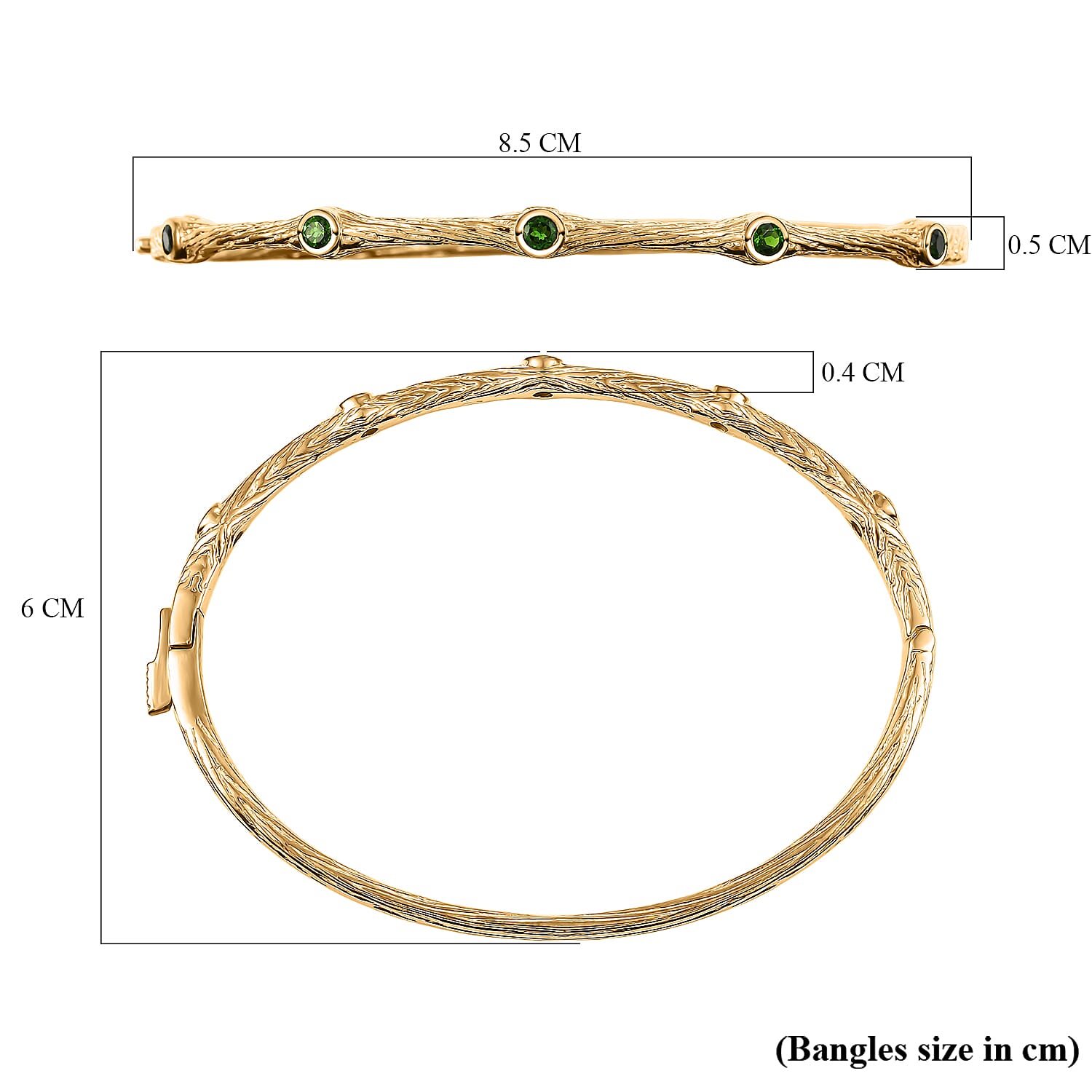 EverTrue Natural Chrome Diopside Bamboo Bangle in Yellow Gold Plated