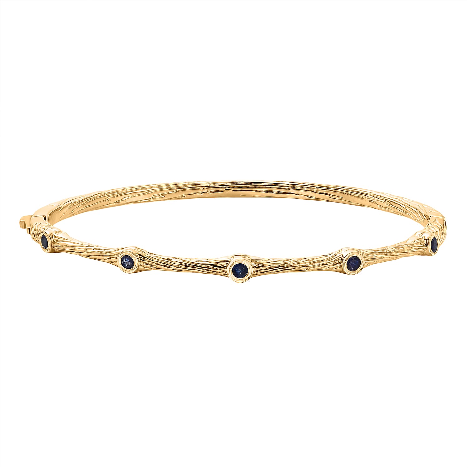 EverTrue Blue Sapphire Bamboo Bangle in Yellow Gold Plated