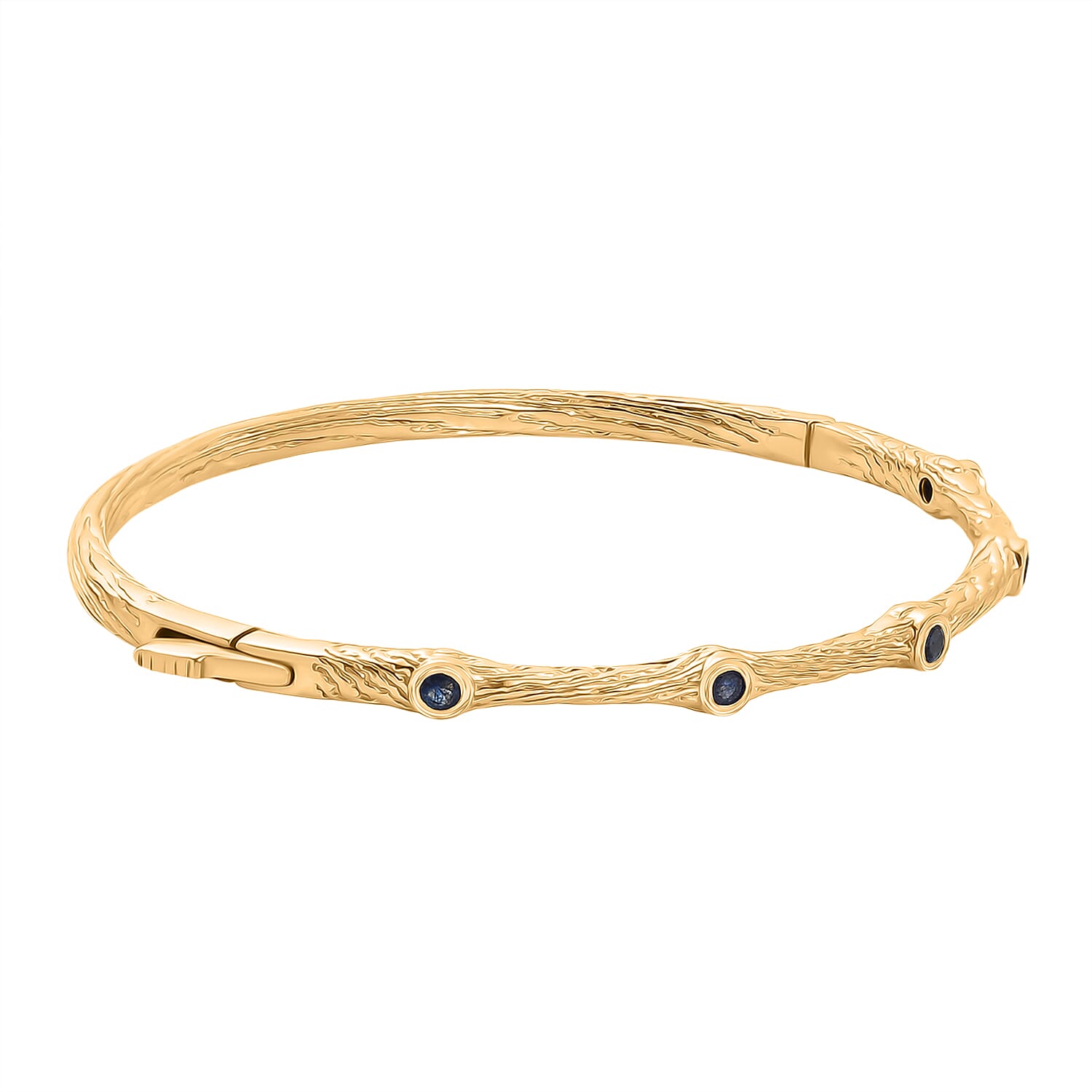 EverTrue Blue Sapphire Bamboo Bangle in Yellow Gold Plated