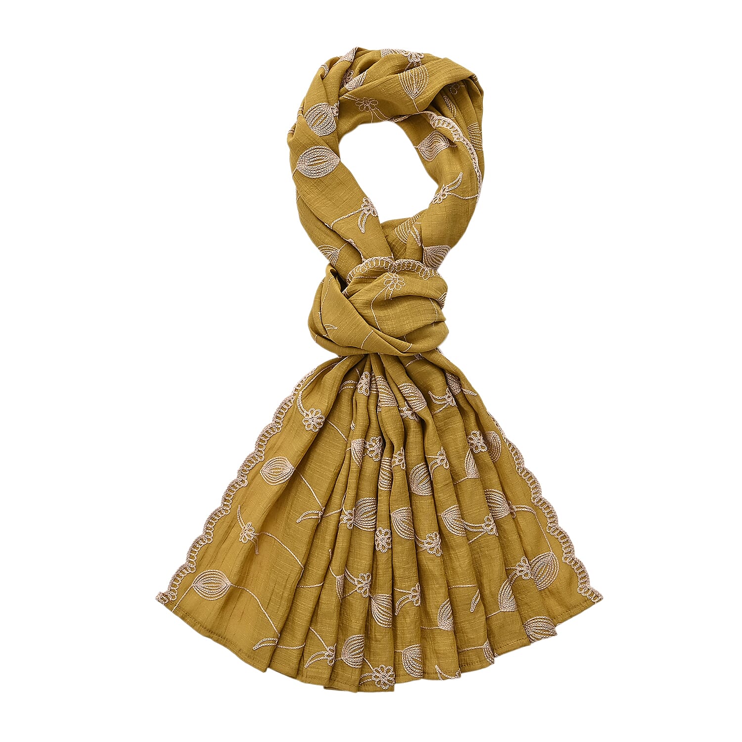 Super Soft Oversized Floral Embroidery Scarf (180 x 65cm) - Mehandi Green