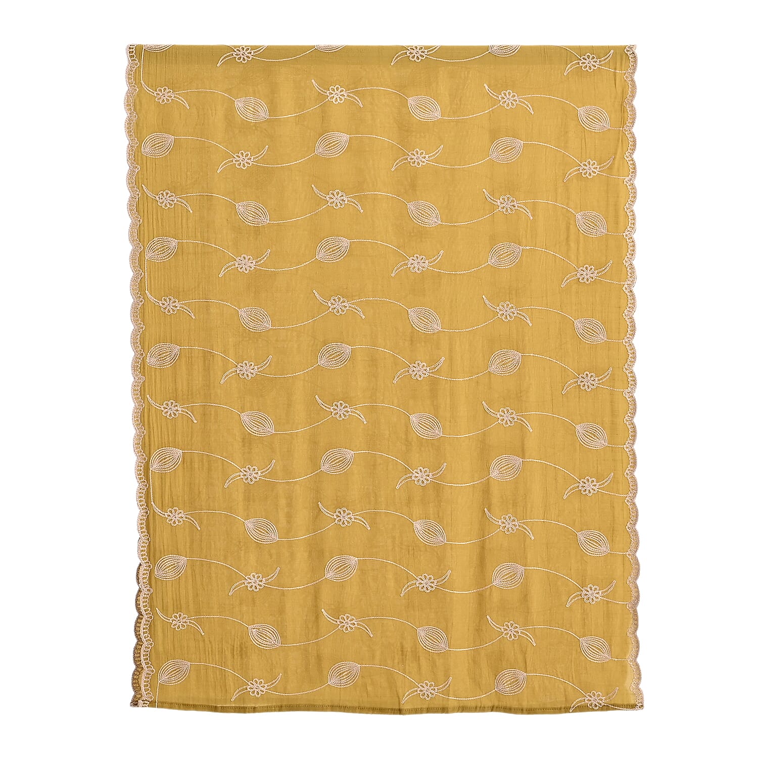 Super Soft Oversized Floral Embroidery Scarf (180 x 65cm) - Mehandi Green