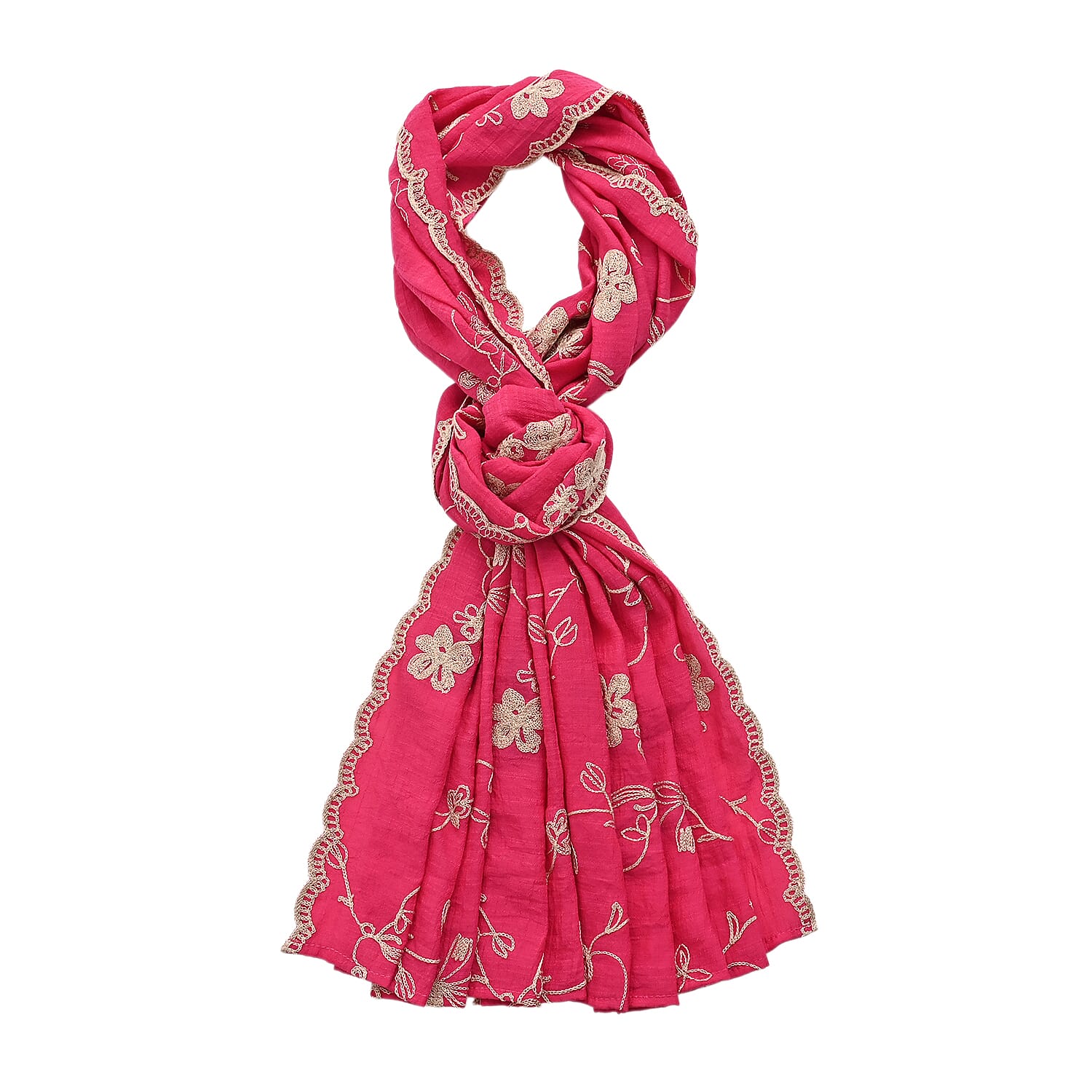 Super Soft Oversized Floral Embroidery Scarf (180 x 65cm) - Pink