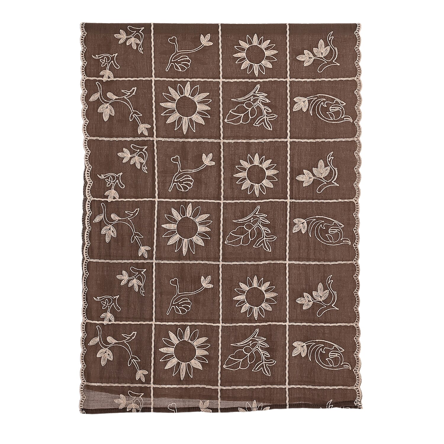Super Soft Oversized Floral Embroidery Scarf (180 x 65cm) - Brown