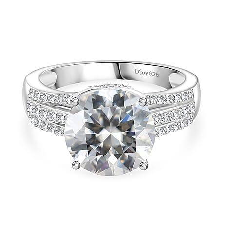 D'Joy Moissanite Ring in Rhodium Overlay Sterling Silver 3.94 Ct.