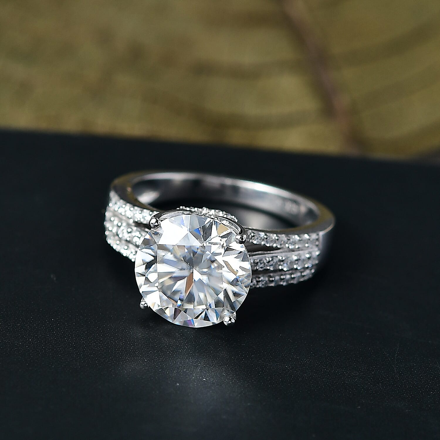 D'Joy Moissanite Ring in Rhodium Overlay Sterling Silver 3.94 Ct.