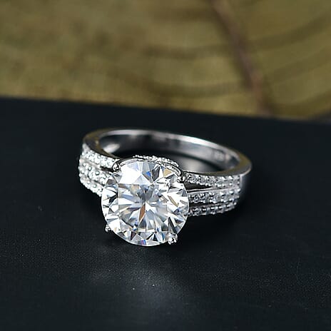 D'Joy Moissanite Ring in Rhodium Overlay Sterling Silver 3.94 Ct.