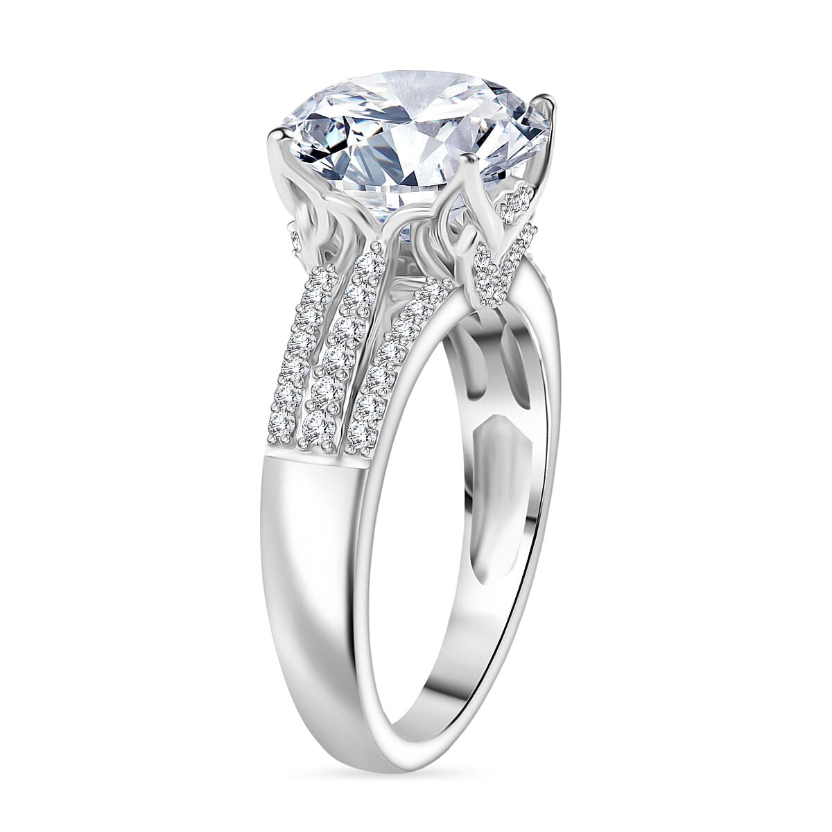 D'Joy Moissanite Ring in Rhodium Overlay Sterling Silver 3.94 Ct.